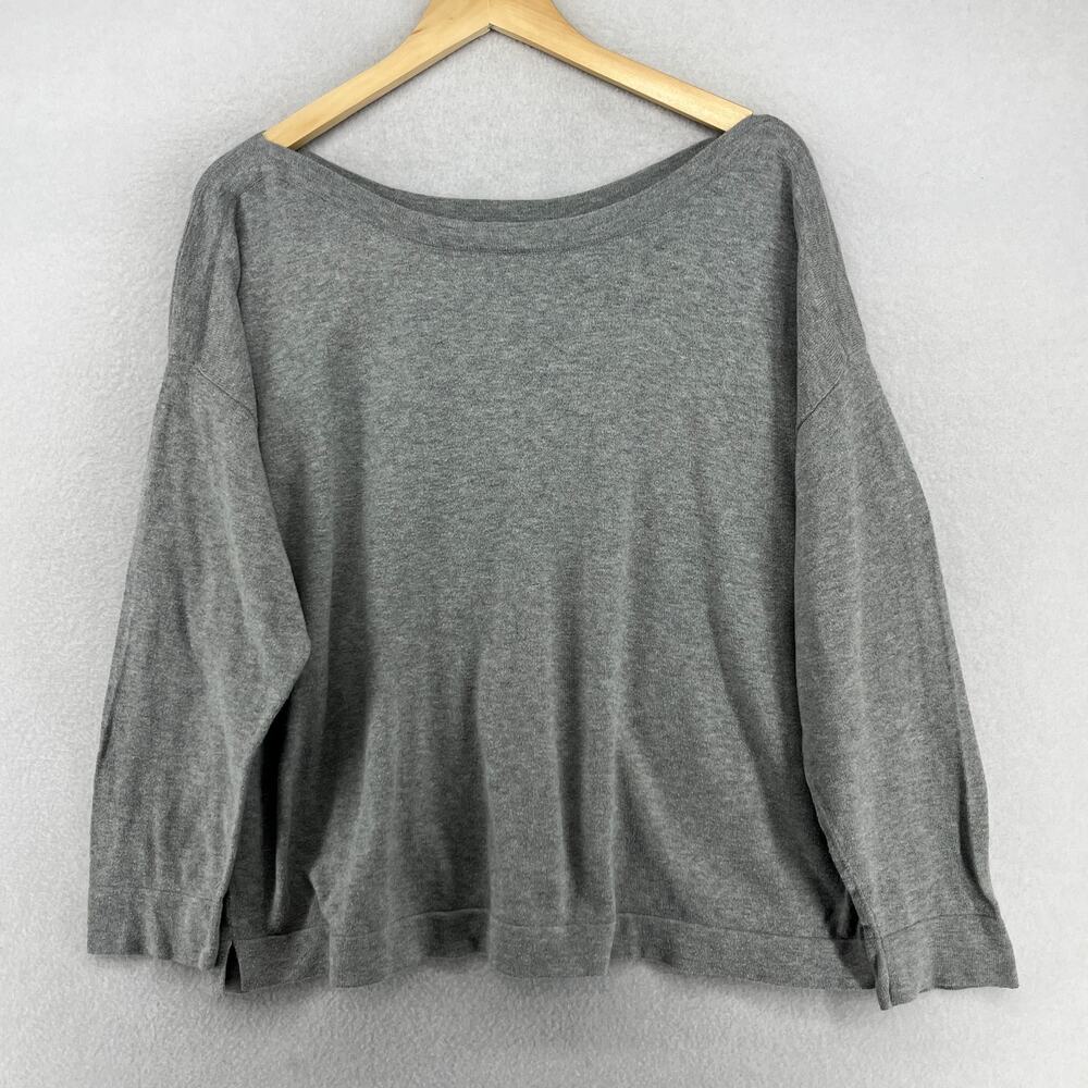 EILEEN FISHER Sweater L Organic Cotton Boat Neck Oversized Pullover Gray